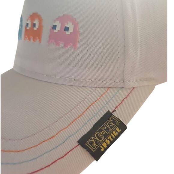 Pacman Ghosts White Pink Baseball Hat Pac Man Justice Collab OSFM Snapback - Picture 4 of 7